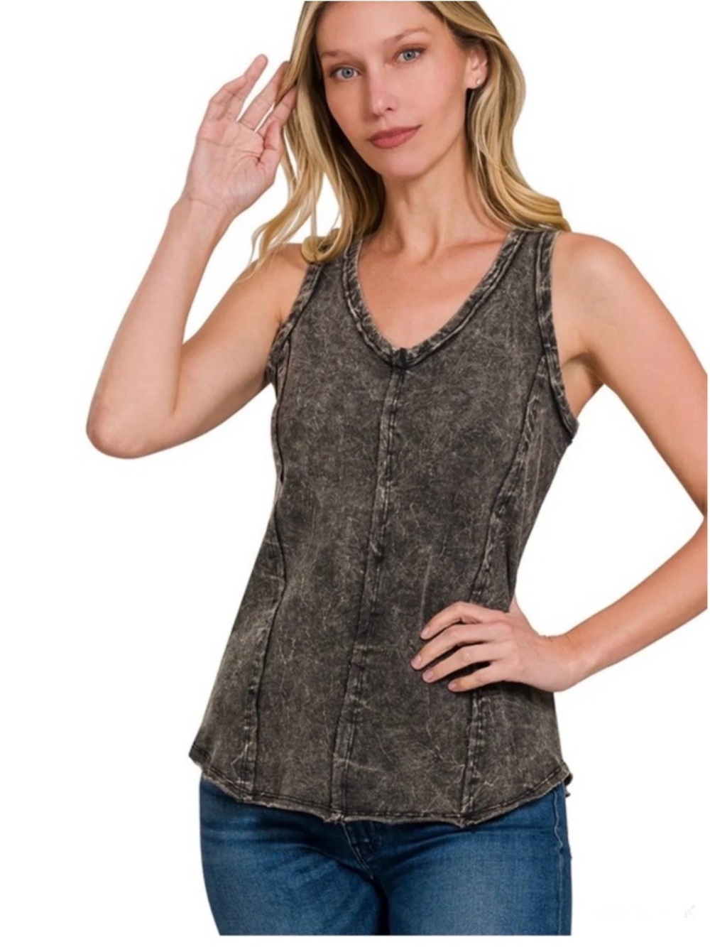 Zenana Outfitters Washed Black V-Neck Tank
